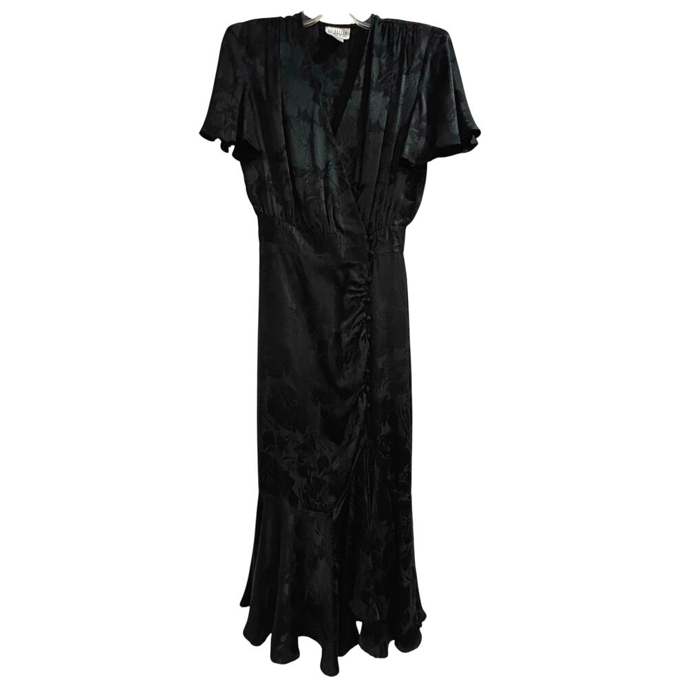 Vintage Nordstrom Point of View Dress black silk short sleeve wiggle Size 6
